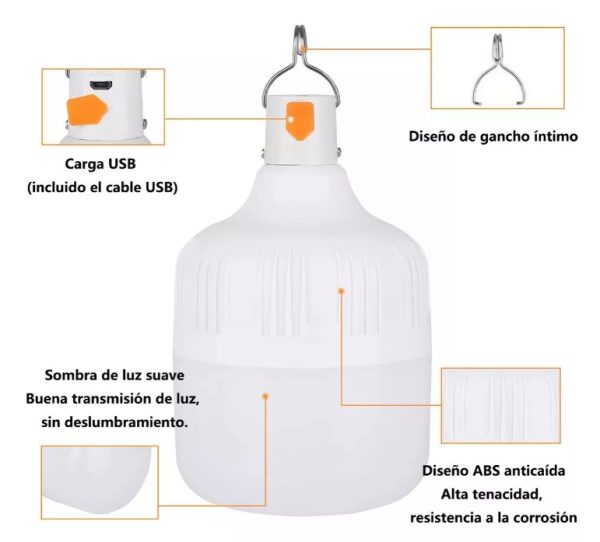 Lámpara Led Portatil Recargable Emergencia Usb 10 w - Imagen 2