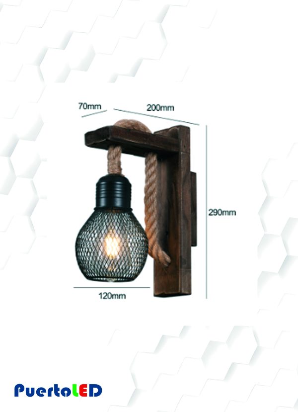 APLIQUE PORTA E27 X 1 BASE MADERA CAÑAMO - Imagen 2