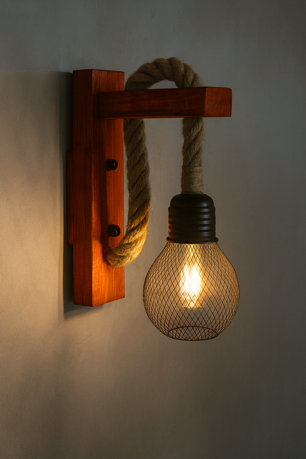 APLIQUE PORTA E27 X 1 BASE MADERA CAÑAMO - Imagen 2