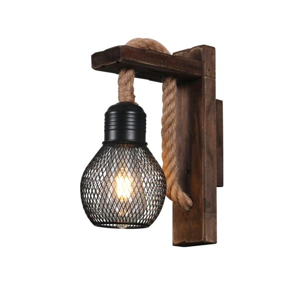 APLIQUE PORTA E27 X 1 BASE MADERA CAÑAMO