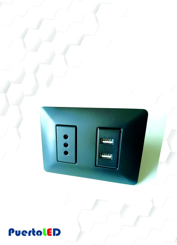 ENCHUFE DOBLE 10A + USB NEGRA EGB