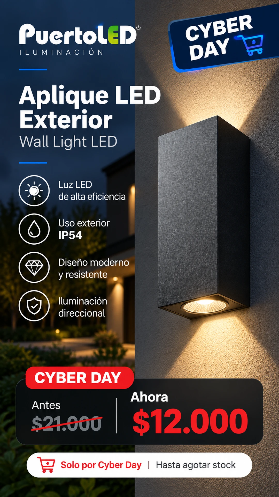 Cyber Day: Aplique LED exterior a $12.000