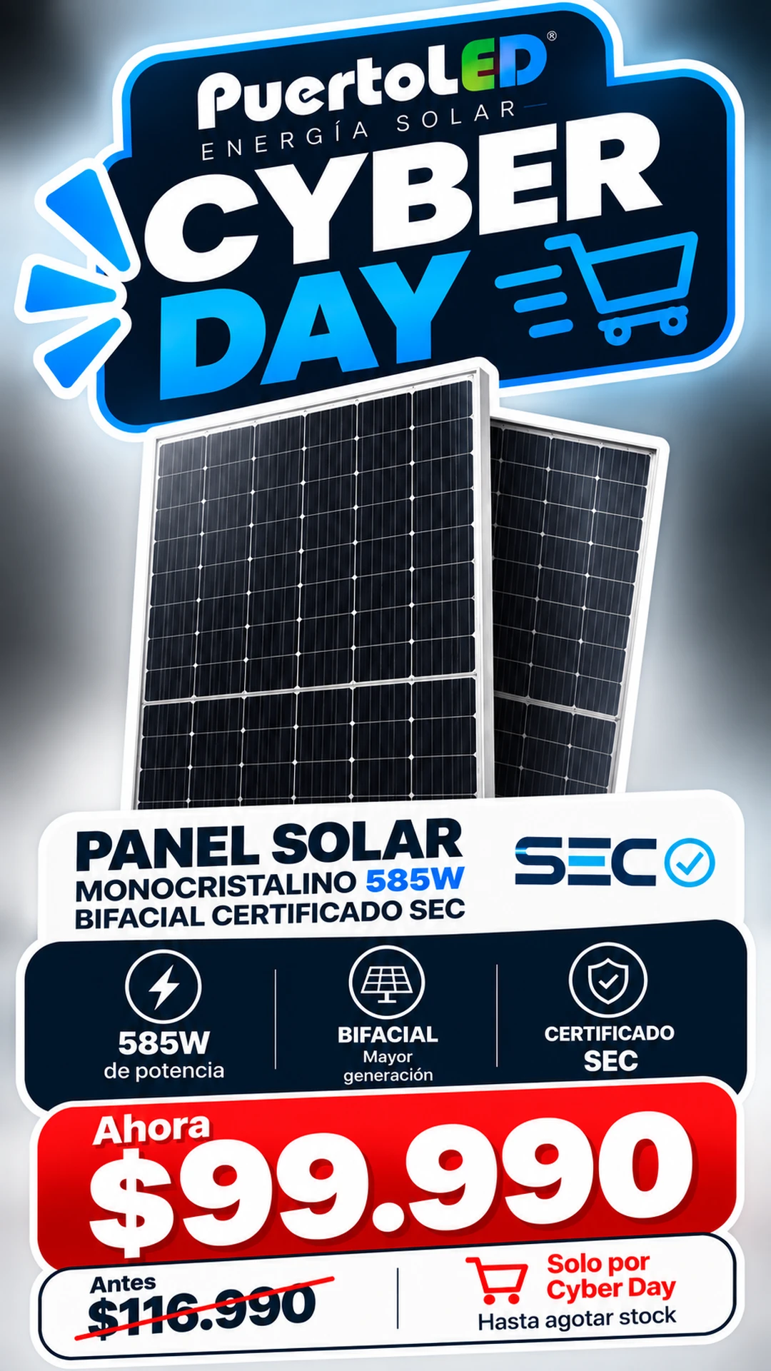 Cyber Day: Panel solar 585W a $99.990